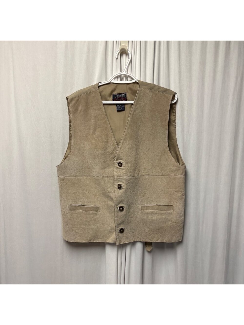 Industrial Rags Leather Suede Vest Mens Size Large Beige Lined Buttoned Western